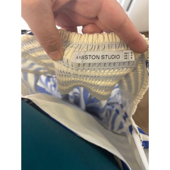 Aston Studio Blue and White Striped Maxi Dress Sz 4 - Picture 4 of 4